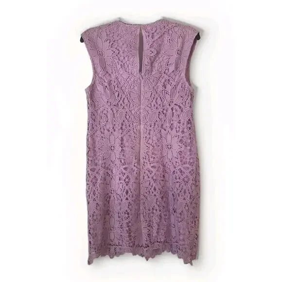 London Times Lace Extended Shoulder V-Neck Shift Dress Lilac Size 8 Worn Once